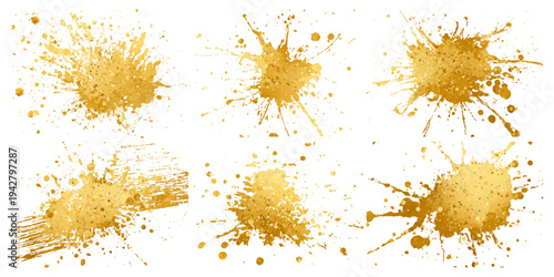 Luxury golden grunge paint brush stroke set splash vector design. abstract gold foil stain artistic line element banner border frame background.