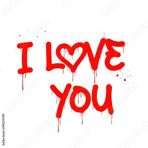 A red graffiti style text that says i love you