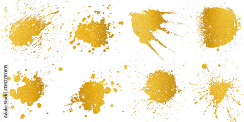 Luxury golden grunge paint brush stroke set splash vector design. abstract gold foil stain artistic line element banner border frame background.
