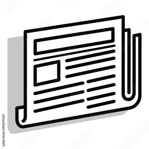 Newspaper icon with lines and rectangles on white background icon