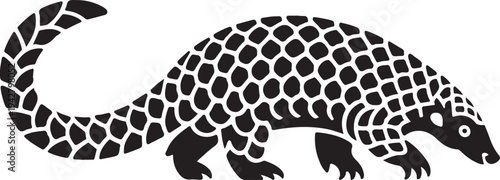 Stylized Black Pangolin Illustration on Light Gray Background