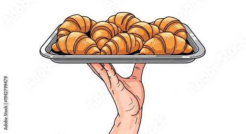 Hand Holding Croissant Baking Tray.