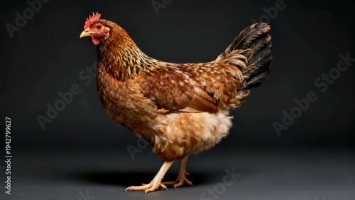 Wallpaper Mural Brown hen (Gallus gallus domesticus) standing against dark background. Egg-laying chicken breed portrait on black studio backdrop. Torontodigital.ca