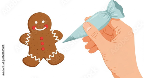 Hand Decorating Gingerbread Man with Icing.
