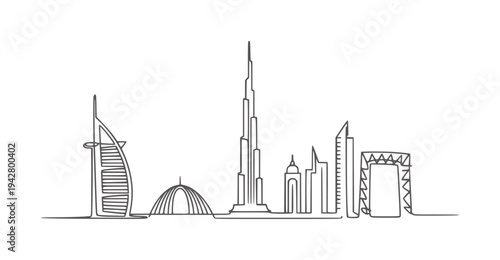 Dubai skyline minimalist single line of iconic buildings architecture skyscraper