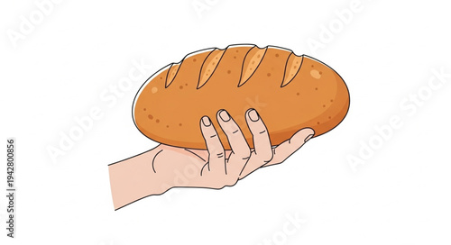 Hand holding a fresh loaf bread.