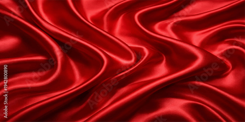 Luxurious red silk and satin fabric background with a smooth shiny texture and soft romantic waves of elegant drapery for a high fashion Valentine textile backdrop