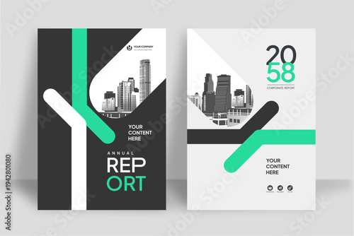 Business Report Cover Template – Green Geometric Layout (A4)
