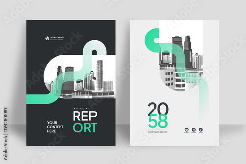 Business Report Cover Template – Green Geometric Layout (A4)