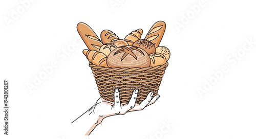 Hand Holding Basket of Bread.