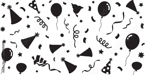 Black and white party celebration icons and symbols background