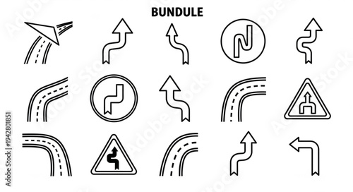 Road Sign Bundle - Hand-Drawn Vector Icons for Navigation and Safety.