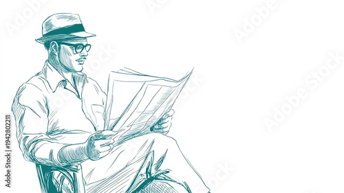 Man reading newspaper in stylish outfit