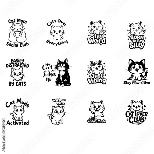 set of Funny cat quotes icons