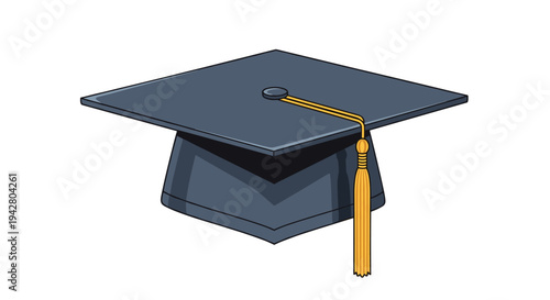 Classic black graduation cap with a golden tassel represents academic achievement and great educational success.