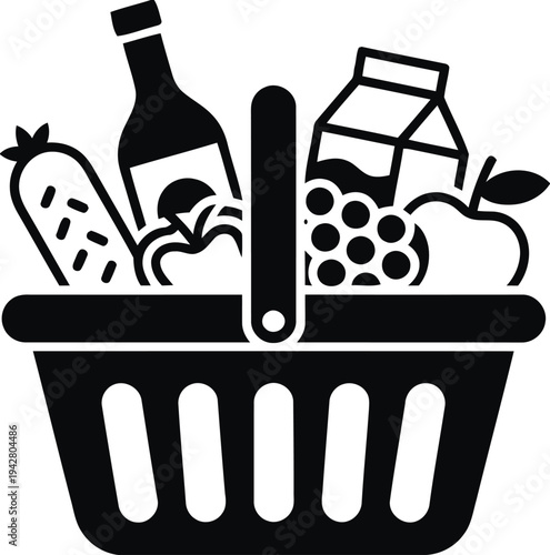 Grocery shopping basket full of fresh food and drinks healthy organic produce for family