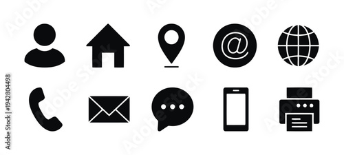 Group of communication and contact icons in outline and filled styles