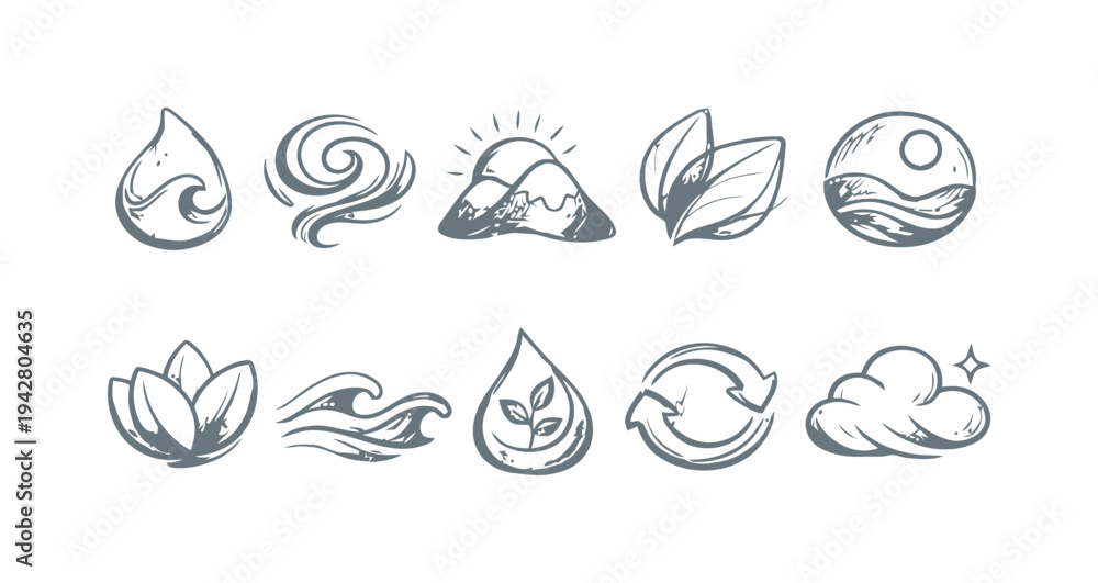 Obraz premium Hand drawn icons representing nature and elements