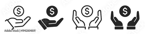 Hands holding dollar coin icons representing finance and saving