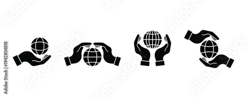Hands holding globe icons showing global care and environmental protection