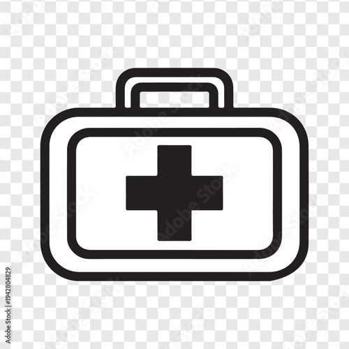 Red first aid kit box icon featuring a white medical cross symbol for emergency health care and medicine help vector illustration