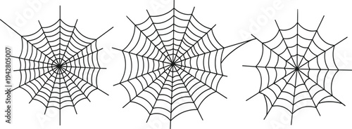 Spider Web Silhouette Set, Cobweb Graphic Elements for Halloween Horror Design, Creepy Spooky Spiderweb Vector Illustration Isolated on White Background,