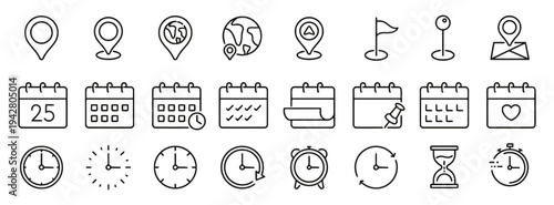 Icons for location, calendar, and time indicating planning, travel, and scheduling tasks