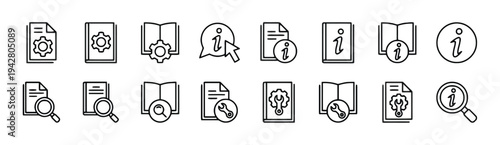 Instruction manual and document icons collection for technical information