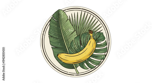 Tropical Banana and Leaves Emblem