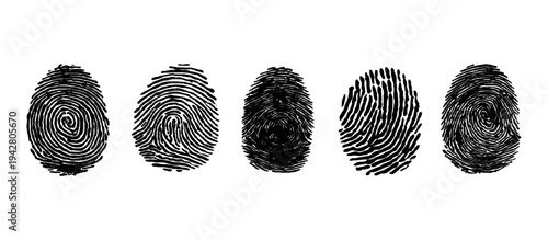 Abstract fingerprint imprint texture set. vector black grunge distressed ink evidence technology artistic dirty background design.
