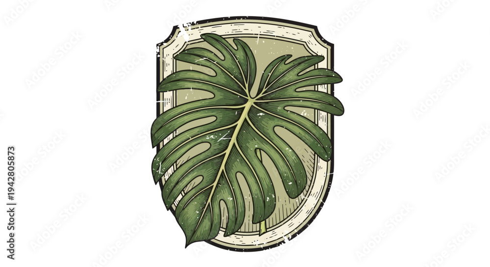 Naklejka premium Vintage Monstera Leaf Emblem