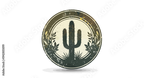 Vintage Saguaro Cactus Emblem Stamp