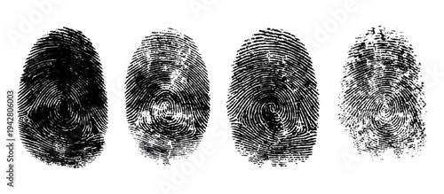 Abstract fingerprint imprint texture set. vector black grunge distressed ink evidence technology artistic dirty background design.