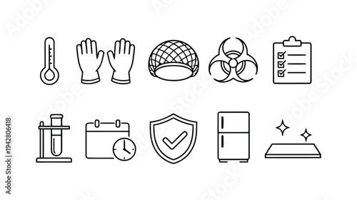 Laboratory and safety equipment icons for science and research