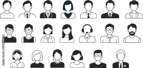 Large collection of diverse user avatars for people profile and customer support team representation