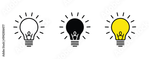 Light bulb icons showing outline black and yellow illuminated ideas