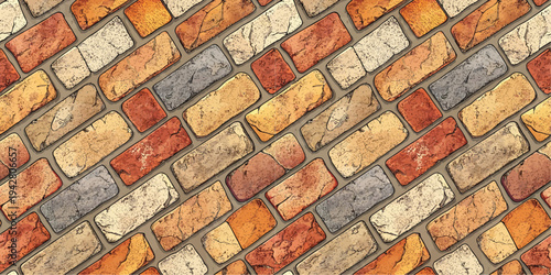 Close-up view of rustic, weathered brick pavement under natural lighting Vector