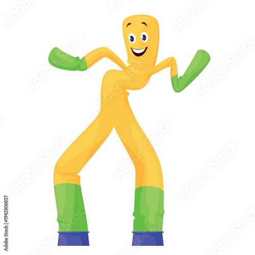 An illustration of a tall inflatable figure with moving arms and body attracts attention at outdoor events. The inflatable tube man design features bright colors and a smiling face to attract