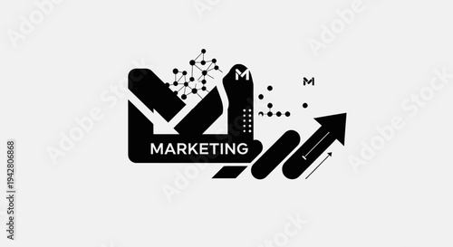 Black and white marketing concept illustration with envelope and arrow.