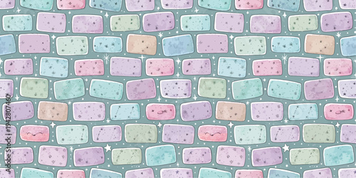 Colorful and patterned brick wall with geometric designs Vector