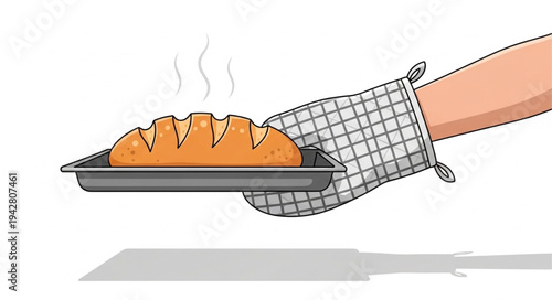 Hand holding freshly baked bread.