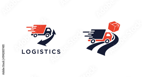 Two stylized logos representing logistics and delivery services with fast motion design elements.