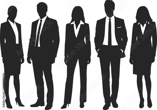 Successful professional business team silhouettes of corporate men and women in formal suits standing together for leadership, executive recruitment, career growth, and teamwork concepts