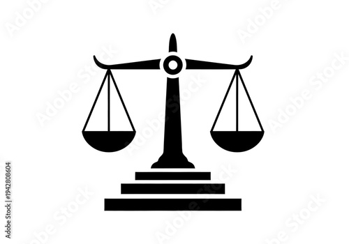 Law scale icon for justice and balance, flat vector symbol