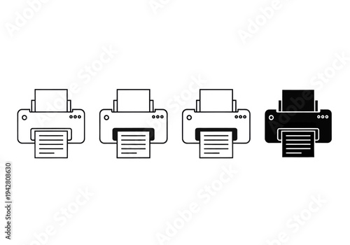 Printer icons set for office and printing concept, line style
