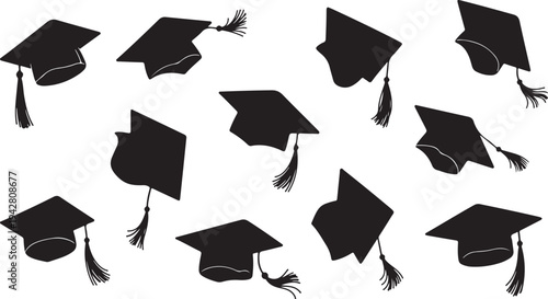 Graduation caps and tassels in a celebratory pattern design