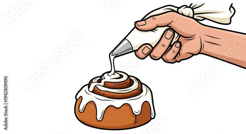 Hand Piping Icing on Cinnamon Roll.