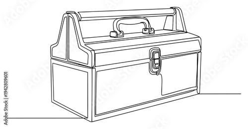 Metal toolbox for hand tools, continuous one line drawing vector illustration, handyman and construction equipment icon, minimalist DIY concept