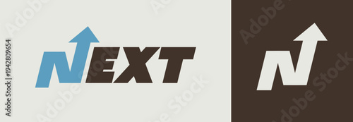 Business logo design of Next with arrow sign on letter N in minimalist style. Design of movement toward a goal, progress and transition. Vector illustration 