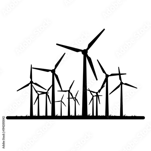 Wind Turbine Farm Generating Renewable Energy Silhouette